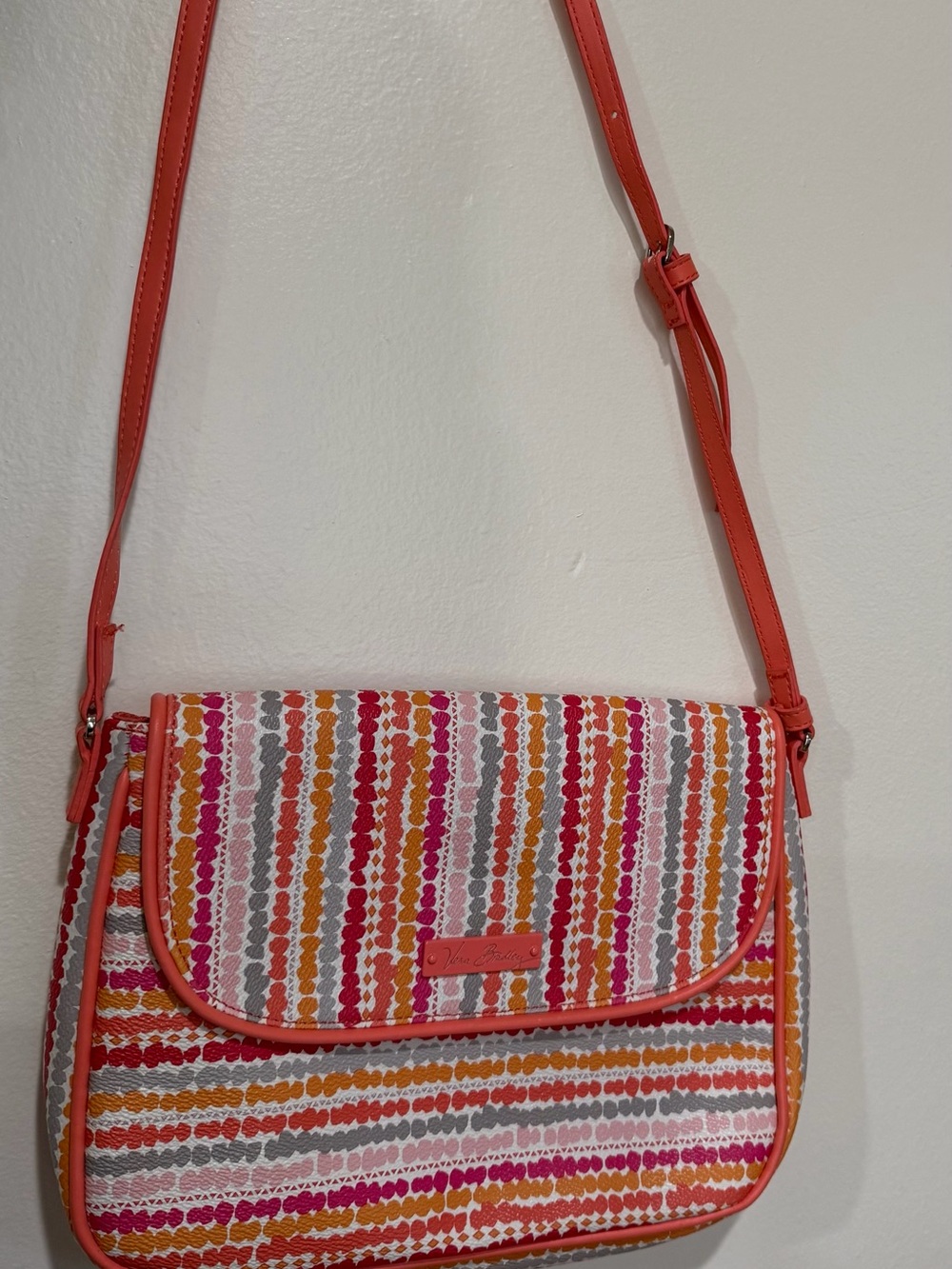Vera Bradley Coral and Multi-Stripe Crossbody Bag
